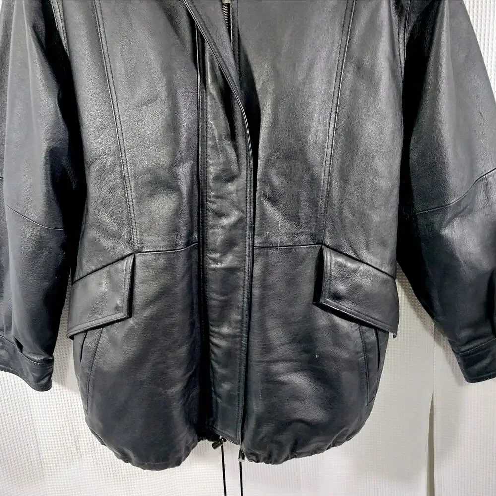 CROFT & BARROW! LUXE BLACK GENUINE LEATHER THERMAL LINED COAT, JACKET! SZ M